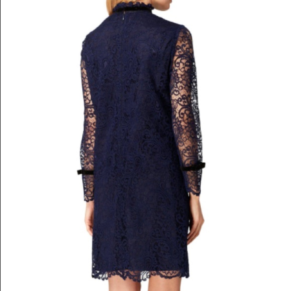 NWT Tahari Navy Lace Velvet Trim Sheath Dress - Picture 2 of 4